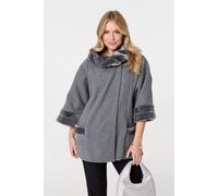 Izabel London Women's Faux Fur Trim 3/4 Sleeve Cape Coat in Grey | Size: Medium/Large