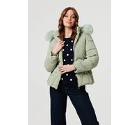 Izabel London Women's Faux Fur Trim Hooded Zip-Up Jacket in Green | Size: Medium Izabel London Green M