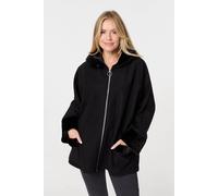 Izabel London Women's Faux Fur Trim Zip-Up Relaxed Jacket in Black | Size: Small/Medium