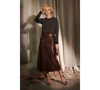 Faux Leather High Waist Midi Skirt Izabel London Brown 24