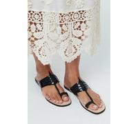 Izabel London Women's Faux Leather Textured Flat Sandals in Black | Size: 4/Standard Fit