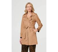 Izabel London Women's Faux Suede Double Breasted Trench Coat in Beige | Size: 10
