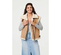 Izabel London Women's Faux Suede Fur Lined Sleeveless Gilet in Beige | Size: S/M Izabel London Beige S/M