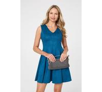 Izabel London Women's Faux Suede Knee Length Skater Dress in Teal | Size: 10 Izabel London Teal 10