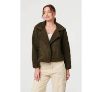 Izabel London Women's Faux Suede Teddy Lined Biker Jacket in Green | Size: Large Izabel London Green L