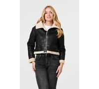 Izabel London Faux Suede Teddy-Lined Cropped Jacket - 10 - Black