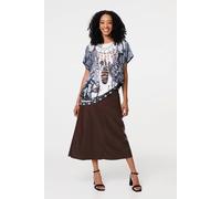 Feather Print Relaxed Short Sleeve Tunic Izabel London Grey S/M