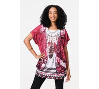 Feather Print Relaxed Short Sleeve Tunic Izabel London Red S/M