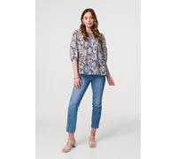Izabel London Women's Floral 3/4 Puff Sleeve Relaxed Blouse in Blue | Size: 12 Izabel London Blue 12