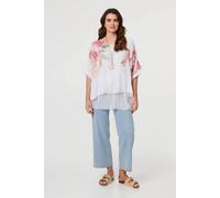Izabel London Floral 3/4 Sleeve Layered Tunic Blouse - 10 - White