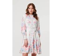 Izabel London Women's Floral Border Print Short Skater Dress in White | Size: 8