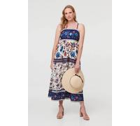 Izabel London Women's Floral Border Sleeveless Cami Midi Dress in Navy | Size: 16