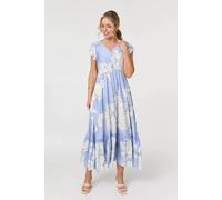 Izabel London Women's Floral Cap Sleeve Button-Up Maxi Dress in Blue | Size: 18