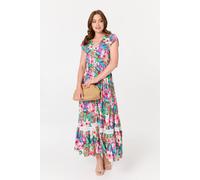 Izabel London Women's Floral Cap Sleeve Buttoned Maxi Dress in Pink | Size: 10