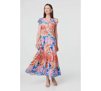 Izabel London Women's Floral Cap Sleeve Maxi Shirred Dress in Blue | Size: 12 Izabel London Blue 12