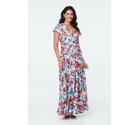Izabel London Women's Floral Cap Sleeve Tie Waist Maxi Dress in Pink | Size: 8