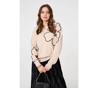 Izabel London Floral Detail Long Sleeve Relaxed Jumper In Beige Beige