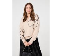 Izabel London Women's Floral Detail Long Sleeve Relaxed Jumper in Beige | Size: Medium Izabel London Beige M