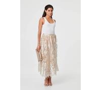 Izabel London Women's Floral Embellished High Waist Midi Skirt in White | Size: 10