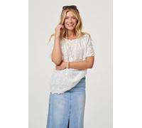Izabel London Floral Embroidered Bardot Neck Top - White - 14