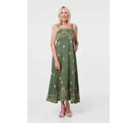 Izabel London Women's Floral Embroidered Cami Strap Midi Dress in Green | Size: 18