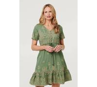 Izabel London Women's Floral Embroidered Knee Length Dress in Green | Size: 14