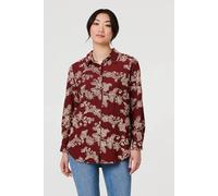 Izabel London Women's Floral Embroidered Long Sleeve Blouse in Burgundy | Size: 10