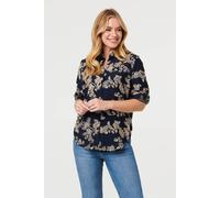 Izabel London Women's Floral Embroidered Long Sleeve Blouse in Navy | Size: 16 Izabel London Navy 16
