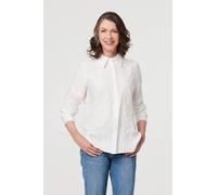 Izabel London Women's Floral Embroidered Long Sleeve Shirt in White | Size: 16 Izabel London White 16