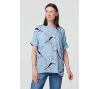Izabel London Women's Floral Embroidered Texture Tunic Top in Blue | Size: 12
