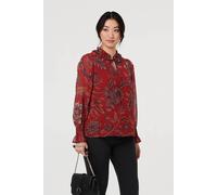 Izabel London Women's Floral Frill High Neck Relaxed Blouse in Red | Size: 8 Izabel London Red 8