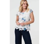 Izabel London Women's Floral Lace Layered Frilled Blouse Top in White | Size: 10