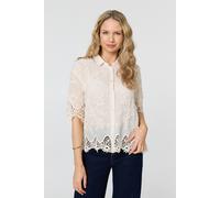 Izabel London Women's Floral Lace Texture 1/2 Sleeve Shirt in Cream | Size: Small Izabel London Cream S