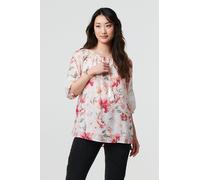 Floral Lace Trim Bardot Neck Blouse Izabel London Pink 20