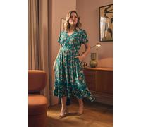 Izabel London Women's Floral Lace Trim Short Sleeve Midi Dress in Green | Size: 16
