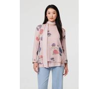 Izabel London Women's Floral Layered Tunic Top with Scarf in Pink | Size: 10 Izabel London Pink 10
