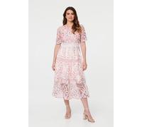 Izabel London Women's Floral Mesh Layer 1/2 Sleeve Midi Dress | Size: 18