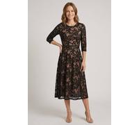 Izabel London Women's Floral Mesh Layered Midi Skater Dress in Black | Size: 16