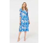 Floral Mesh Pleated Faux Wrap Midi Dress Izabel London Blue 14