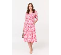 Izabel London Women's Floral Pleated Shirred Wrap Midi Dress in Pink | Size: 12 Izabel London Pink 12
