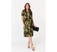 Izabel London Women's Floral Pleated Textured Midi Shift Dress in Green | Size: Small/Medium
