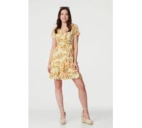 Izabel London Floral Print Ruffle Wrap Dress - Yellow - 10