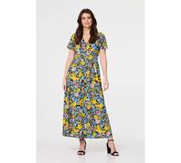 Izabel London Women's Floral Puff Sleeve Cut Out Maxi Dress in Yellow | Size: 14