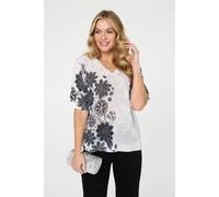 Izabel London Floral Relaxed Open Knit Top - 14 - Sage