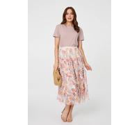 Izabel London Floral Ruffled High Waist Midi Skirt - 8 - Pink