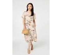 Izabel London Women's Floral Short Sleeve Oversized Midi Dress in Beige | Size: 14