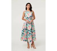 Izabel London Women's Floral Sleeveless Pleat Front Midi Dress in Blue | Size: 16
