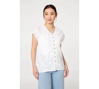 Izabel London Floral Textured Cap Sleeve Blouse - 14 - White