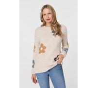 Izabel London Women's Floral Textured Knit Long Sleeve Jumper in Beige | Size: S/M Izabel London Beige S/M