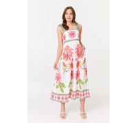 Izabel London Women's Floral Tie Strap Sleeveless Midi Dress in White | Size: 18